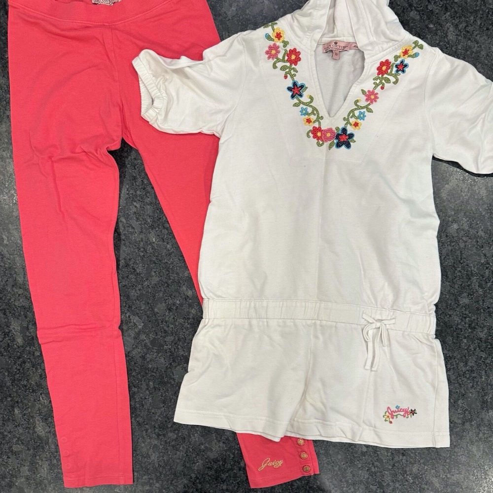 Girls Juicy Couture Matching Set - Embroidered Hooded Top & Button Pants size 10